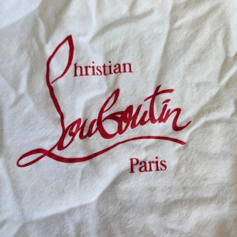Christian Louboutin Set of 3 White Cotton Shoe Dust Bags‎ Red Logo Drawstring